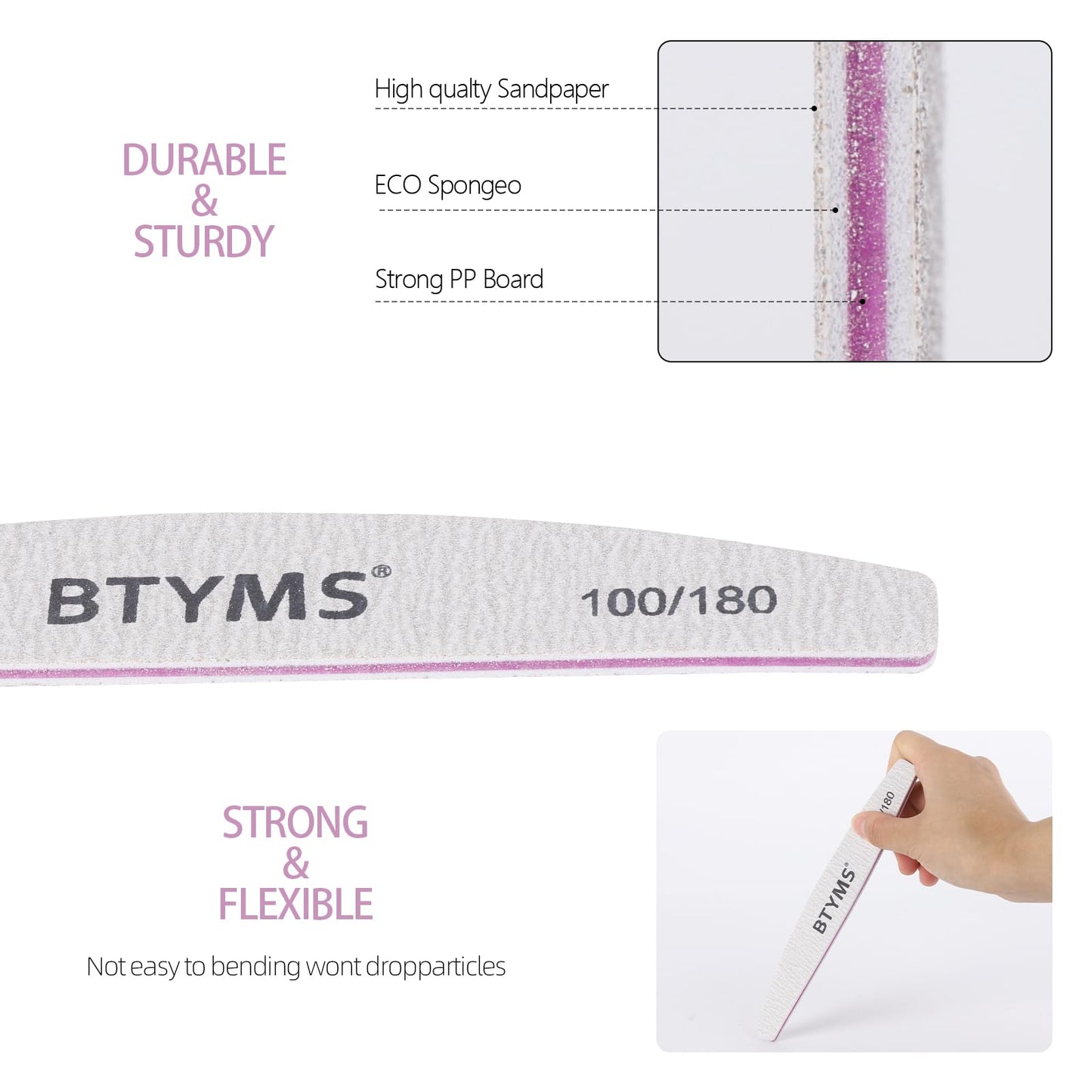 BTYMS 25Pcs 100/180 Grit Nail File and Buffer Professional Double-Sided Emery Boards for Acrylic, Gel & Natural Nails Beauty & Personal Care BTYMS