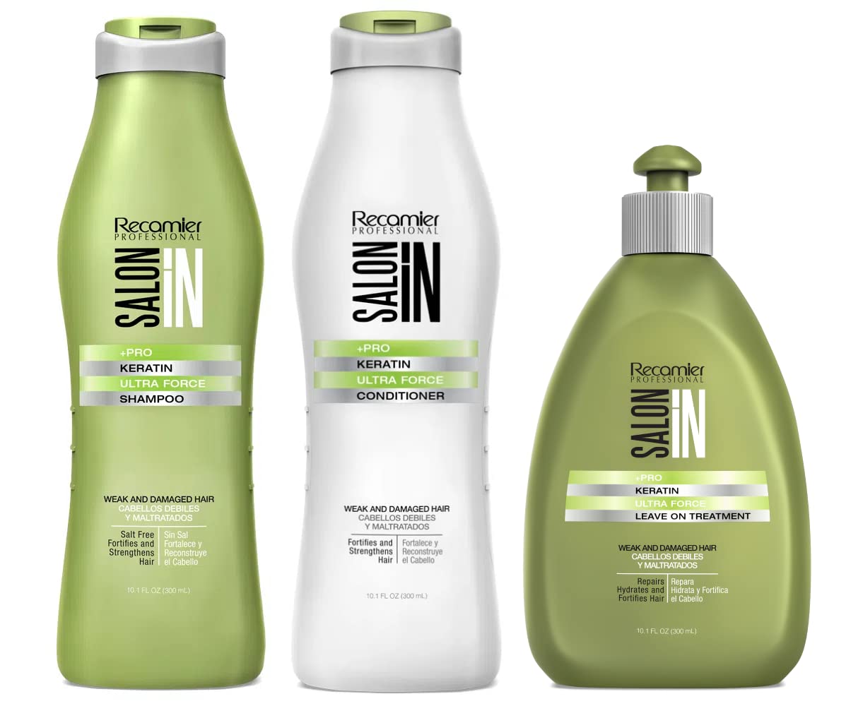 Salon In by Recamier | Keratin Ultra Force Set - Hair Shampoo, Conditioner and Treatment | Repair & Strength | 10.1 fl oz / 300 ml Beauty & Personal Care RECAMIER PROFESSIONAL SALON IN