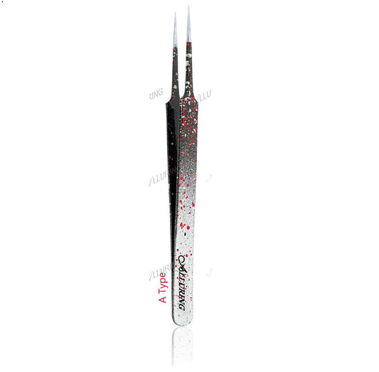 Alluring Ombre Black & Red Tweezers for Eyelash Extension for Volume Lashes 3D, 5D & 6D lashes - A TYPE STRAIGHT TWEEZERS Beauty and Personal Care Alluring
