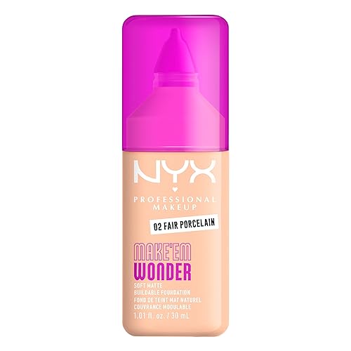 NYX PROFESSIONAL MAKEUP Make 'Em Wonder Liquid Foundation, 24HR Foundation Makeup With A Soft Matte Finish, Buildable Full Coverage - 02 Fair Beauty & Personal Care NYX PROFESSIONAL MAKEUP
