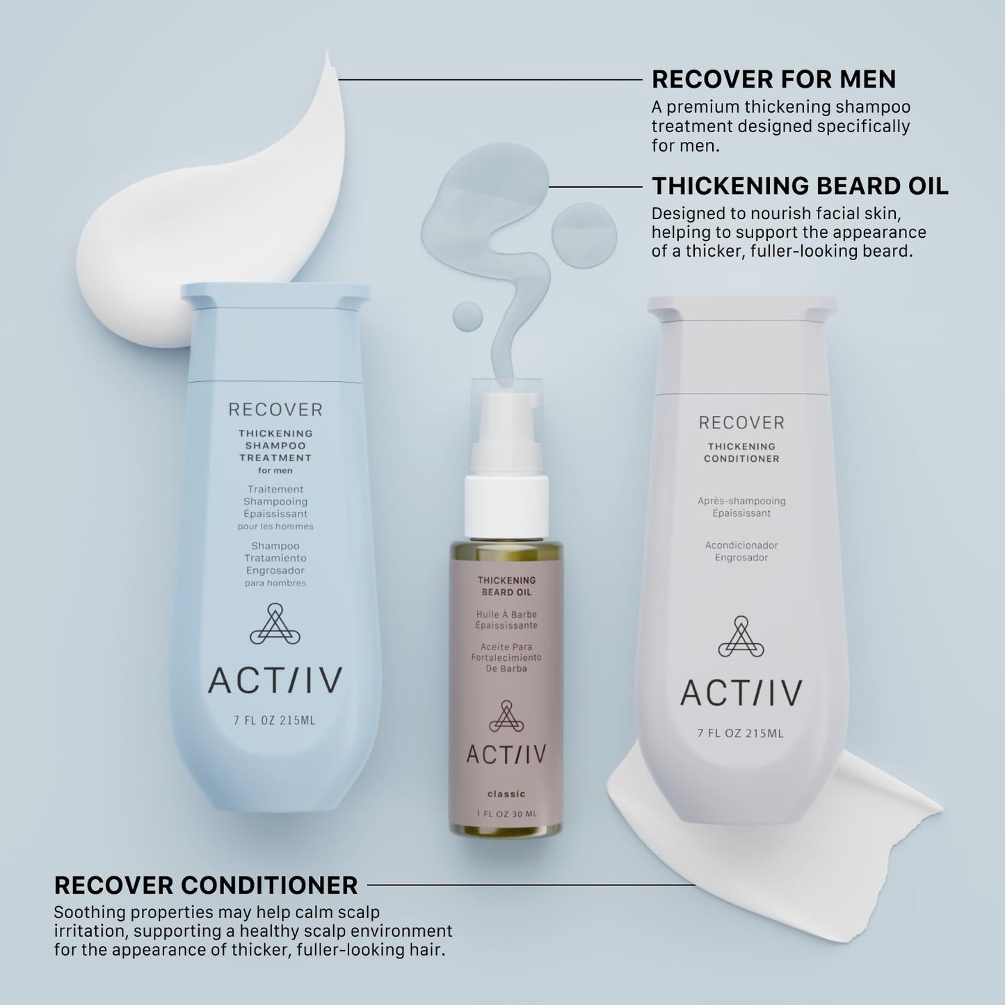 ACTIIV Ultimate Power Trio For Men | Promotes Fuller Hair And Beard, Strengthens And Hydrates, Includes Shampoo, Conditioner & Beard Oil, Vegan Beauty & Personal Care ACTIIV