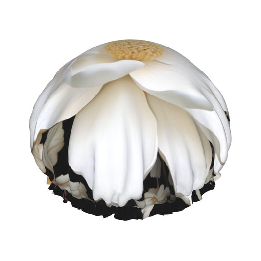White Floral Shower Cap for Women Men Large Reusable Shower Bonnet Double-Layer Waterproof Bath Caps Elastic Band Hair Hat for All Hairstyles Beauty and Personal Care BWLHJKE