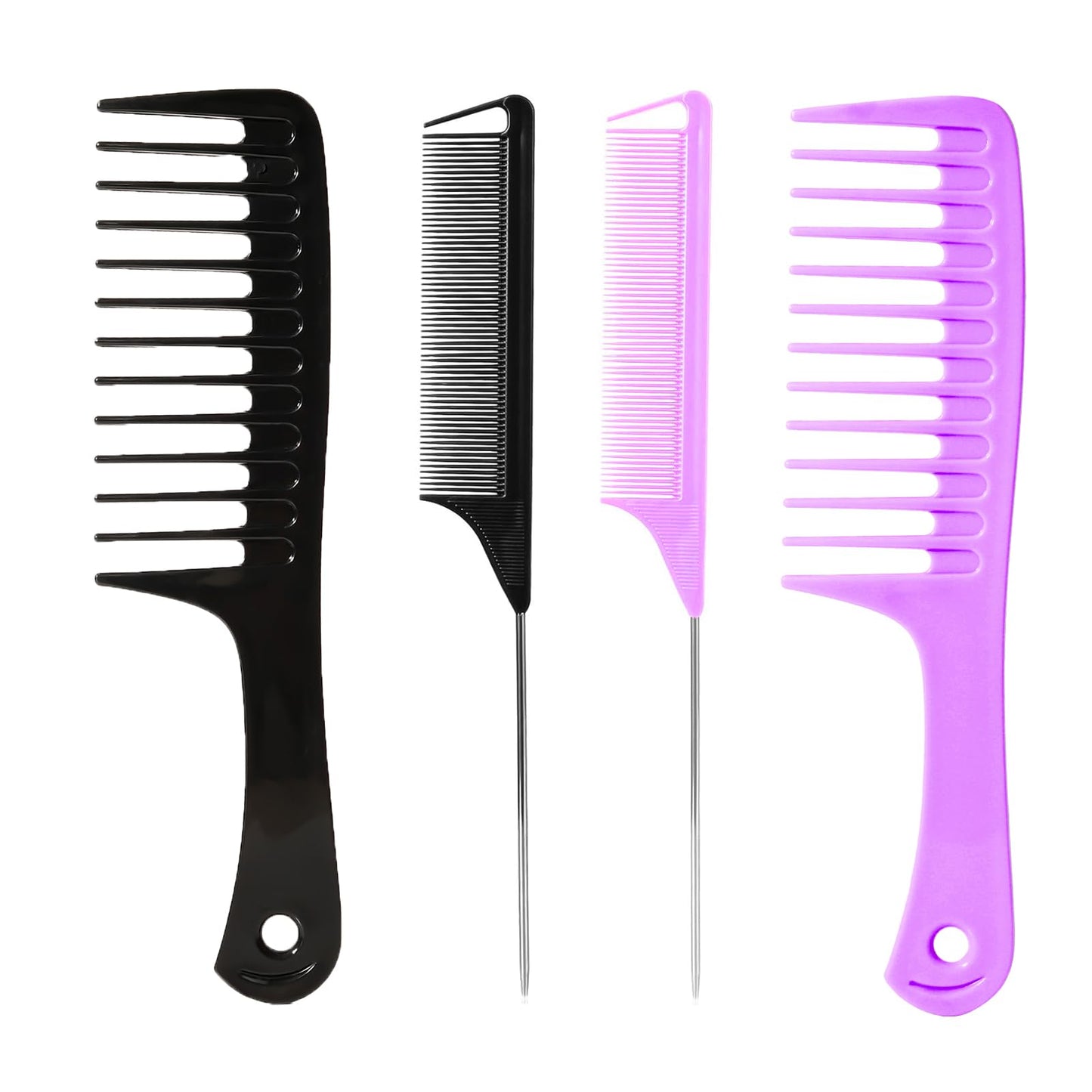 Fgail 4PCS Wide Tooth & Rat Tail Hair Combs Set for Men & Women(Black+Purple) Beauty and Personal Care Fgail Default Title