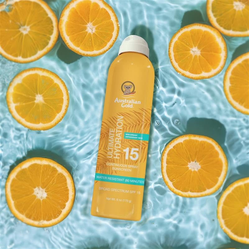 Australian Gold Continuous Spray Sunscreen SPF 15, 6 Ounce, Dries Fast, Broad Spectrum, Water Resistant, Non-Greasy, Oxybenzone Free Beauty & Personal Care Australian Gold