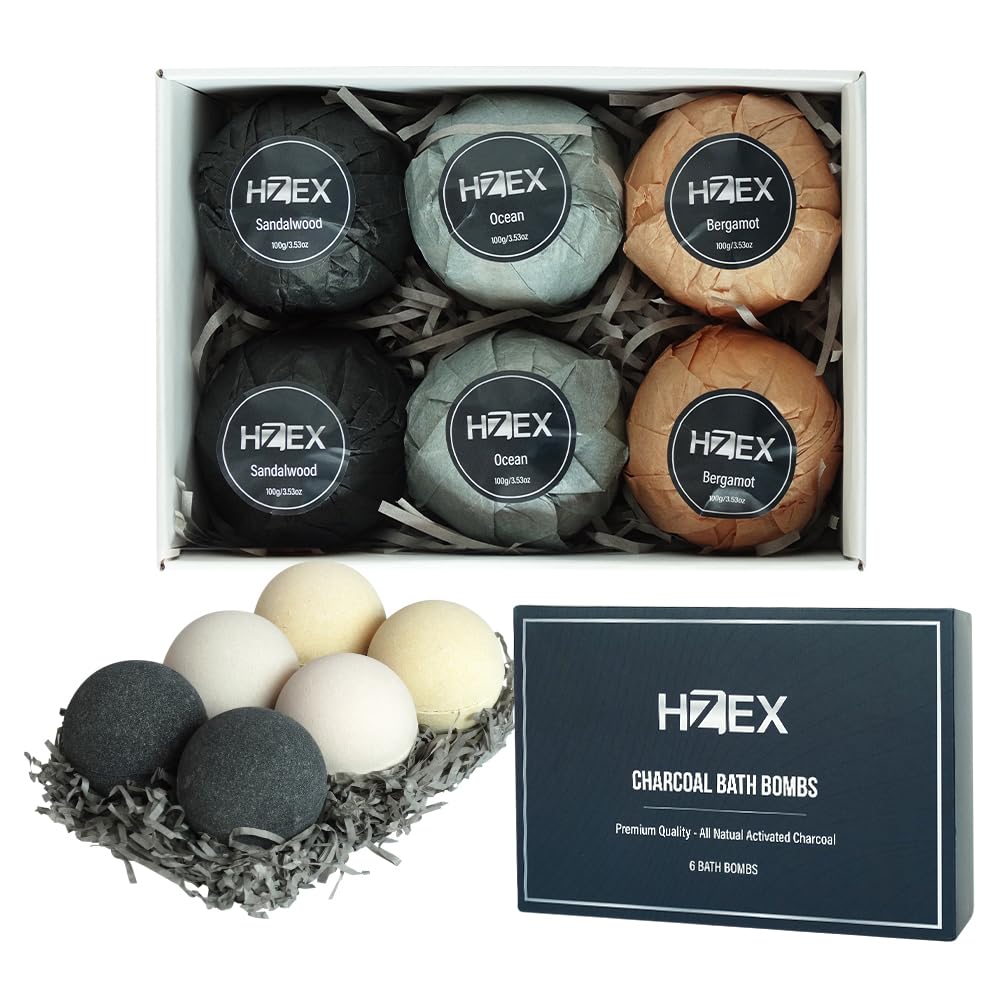 Charcoal Bath Bombs Gift Set - 6 Piece Natural Spa Fizzies with Essential Oils - Handmade Organic Moisturizing Vegan Bath Bombs for Relaxation… Beauty & Personal Care HZEX