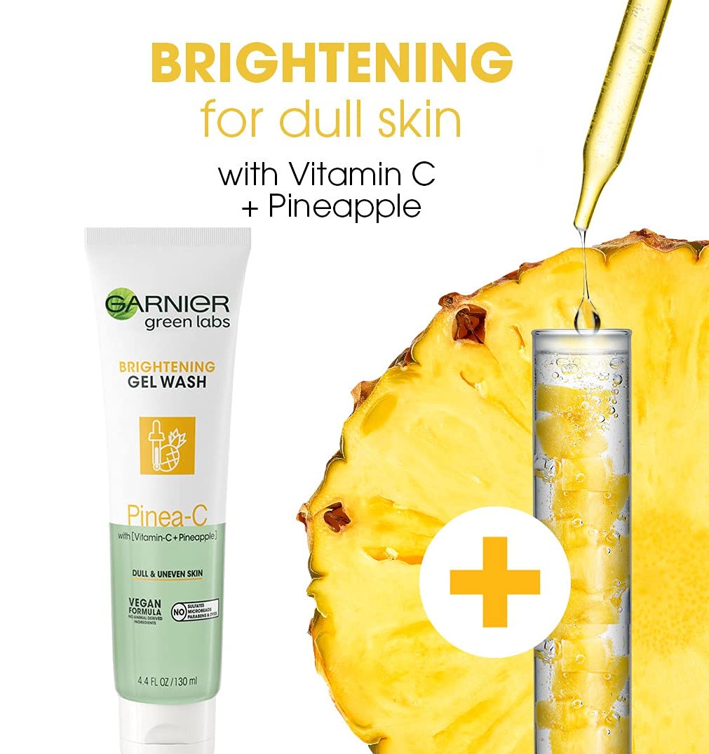 Garnier SkinActive Green Labs Brightening Gel Washable Cleanser with Vitamin C and for Dull and Uneven Skin 4.4 Packaging May Vary, Pinea-C