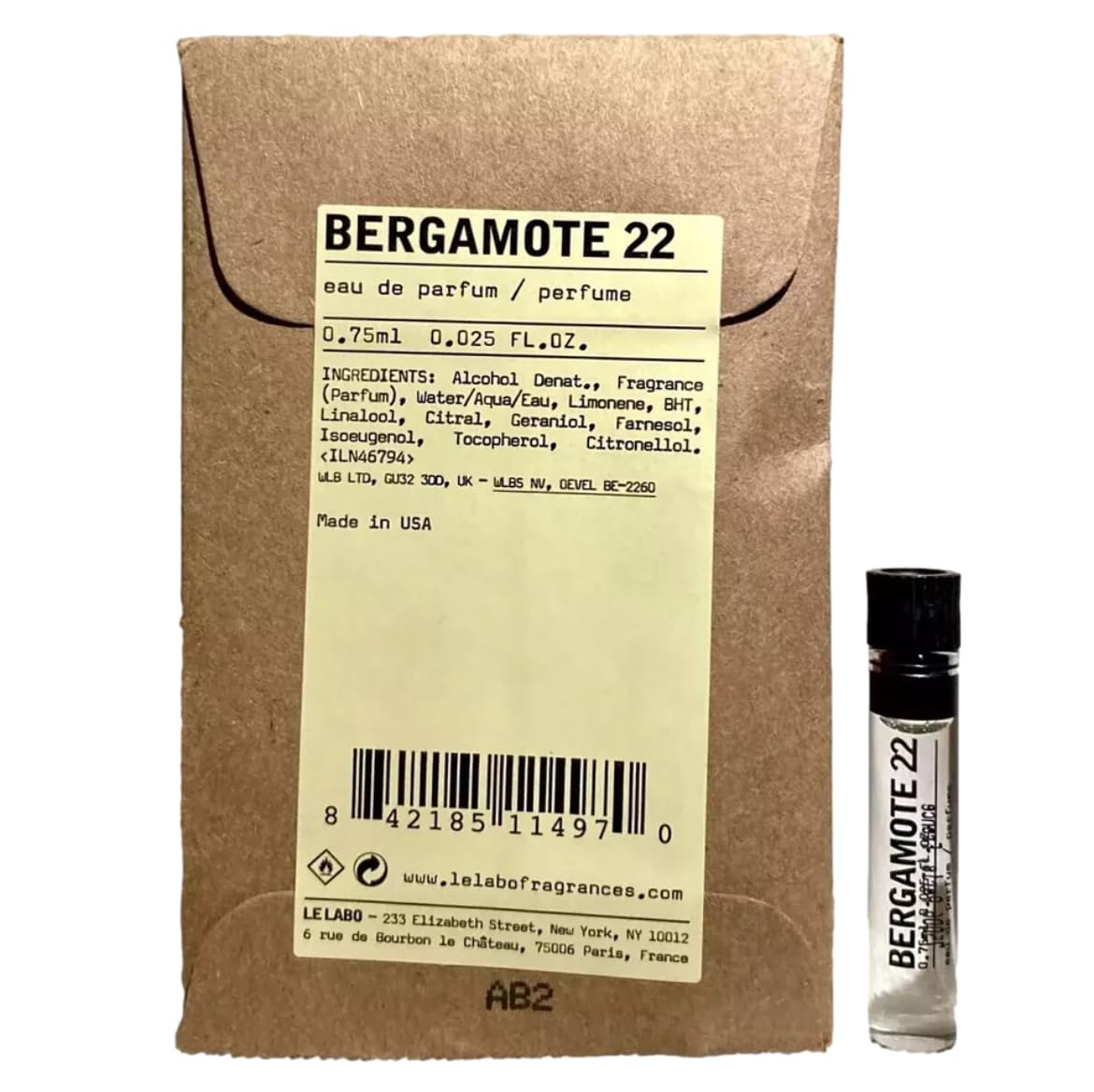 Le Labo BERGAMOTE 22 UNISEX Perfume EDP Vial 0.75 ml / 0.025 oz - (ONE SAMPLE VIAL PER ORDER) 4970 Beauty & Personal Care Le Labo