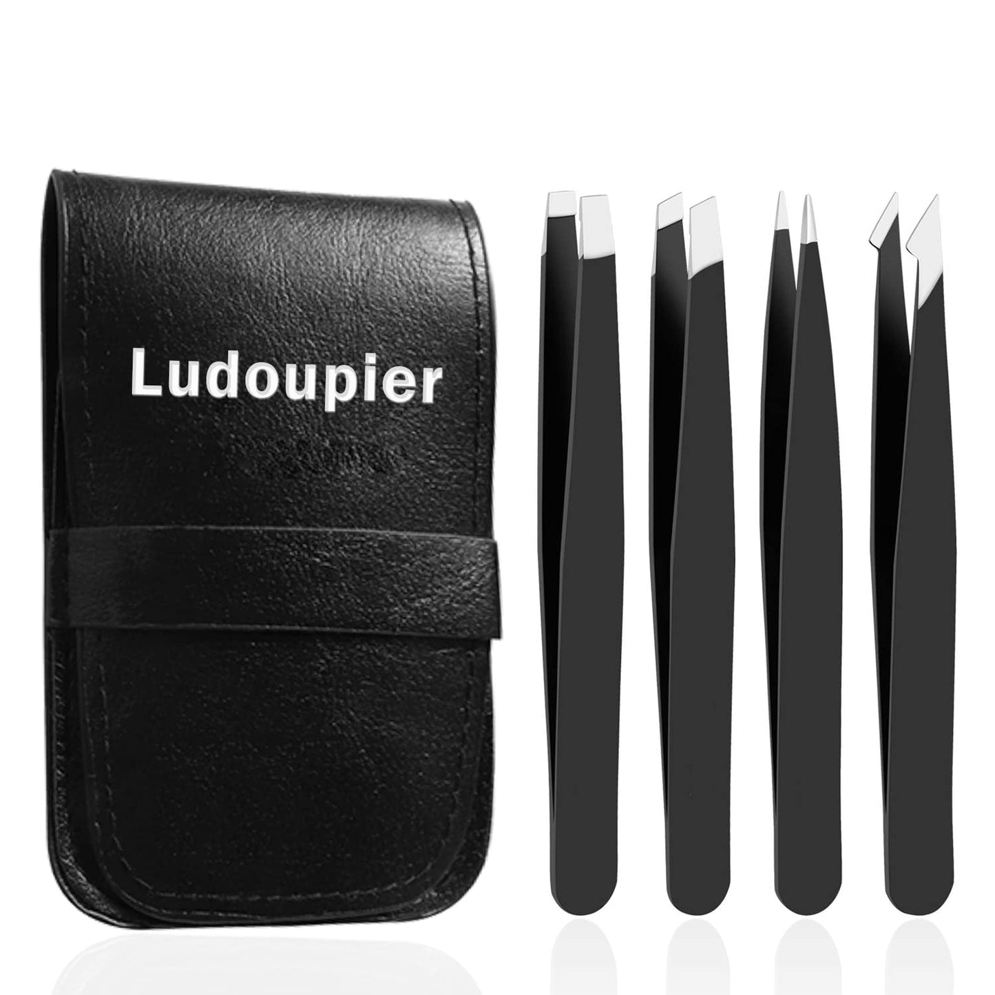 LUDOUPIER [4+1 Pieces] Tweezers Set with Travel Case, Great Precision Upgrade Professional Anti-rust Alloy Tweezers for Women & Men Multi-purpose as Beauty & Personal Care LUDOUPIER
