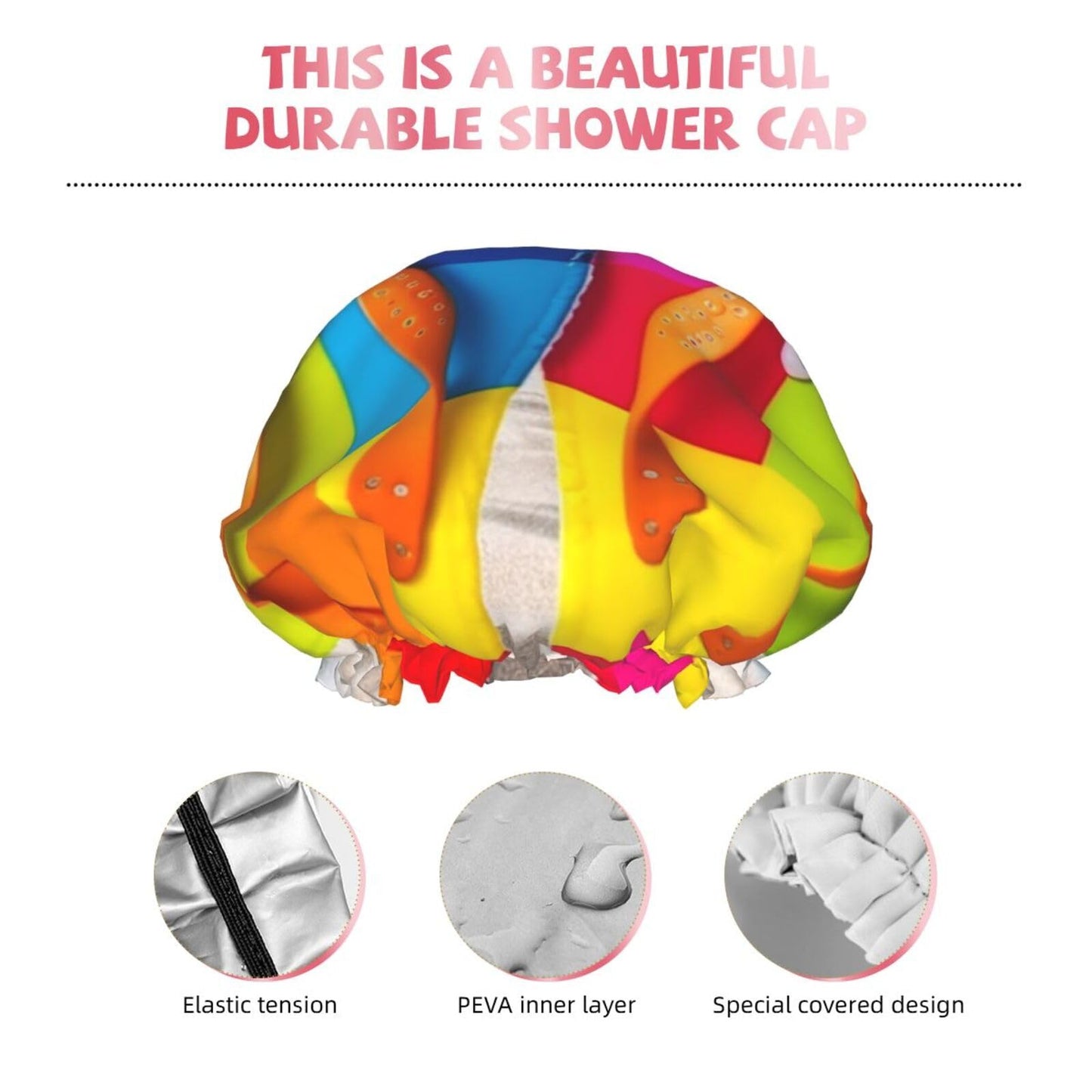 Colorful Flip Flops Beach Ball Shower Cap for Women Men Large Reusable Shower Bonnet Double-Layer Waterproof Bath Caps Elastic Band Hair Hat for All Beauty and Personal Care BWLHJKE