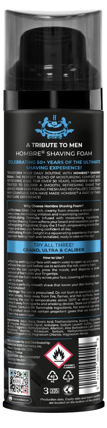 HOMBRE Ultra Shave Foam for Men - Citrus Aquatic Clean Scent - Rich Protective Foam - Aluminum-Free Formula 200 ml (Pack of 3) Beauty and Personal Care HOMBRE