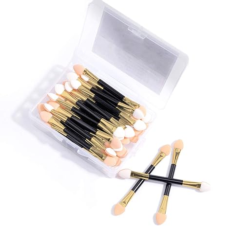 GTVIA 50 Pack Double-end Eye Shadow Brush, Disposable Double Sided Eyeshadow Brush Makeup Applicators Beauty Kit (Gold) Beauty & Personal Care GTVIA