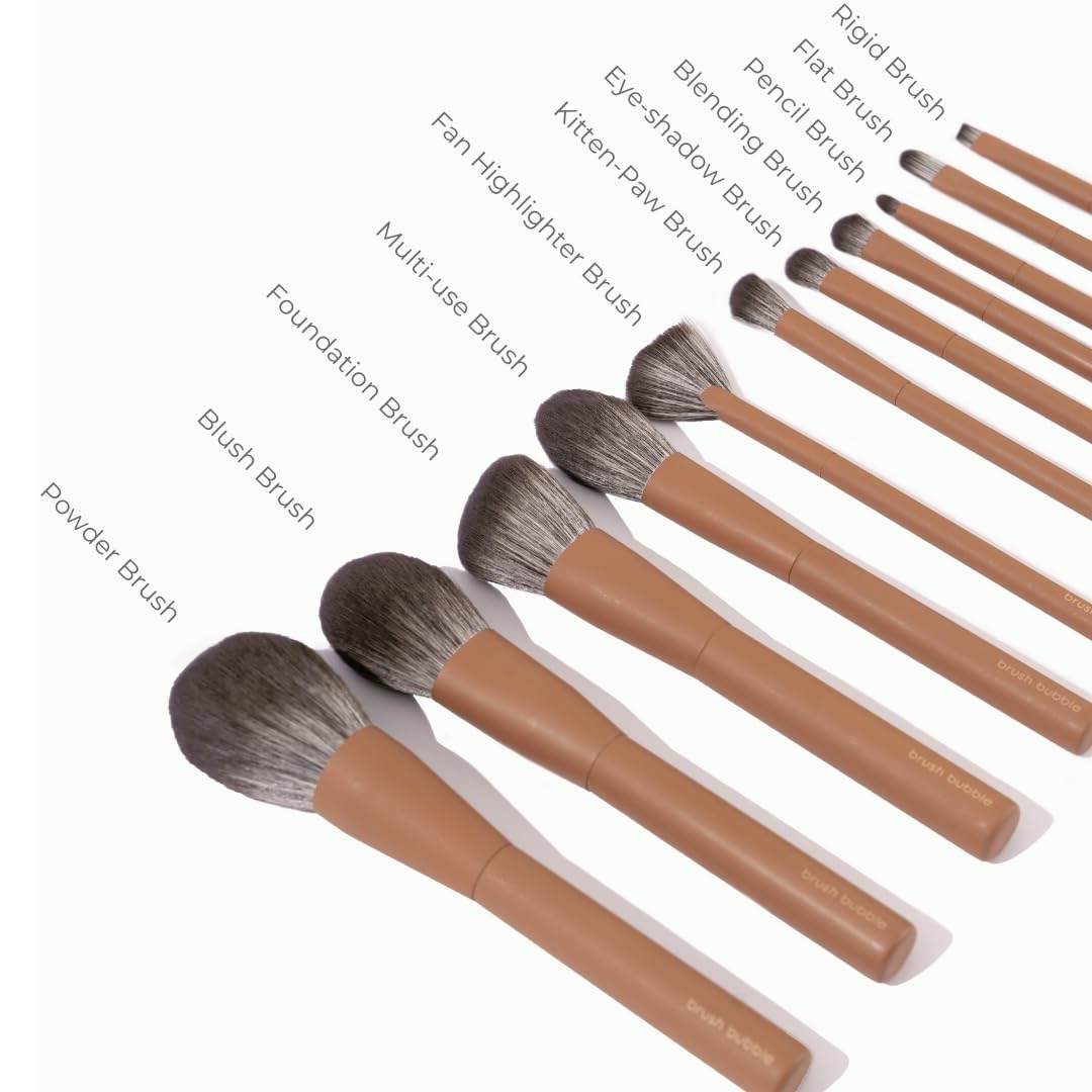 Makeup Brush Set- brush bubble full set makeup brushes for liquid foundation, powders, creams and shadows. 11 Piece Vegan, Silver-infused, soft luxury Beauty & Personal Care brush bubble