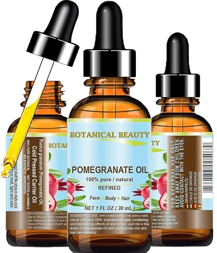 Botanical Beauty POMEGRANATE OIL 100% Pure Natural Refined Cold-pressed Carrier oil 1 Fl oz 30 ml for Face, Skin, Body, Hair, Lip, Nails. Rich in Beauty & Personal Care Botanical Beauty