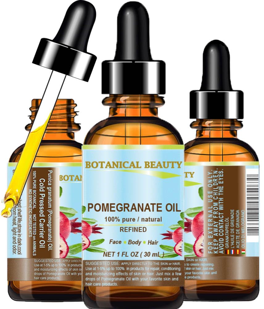 Botanical Beauty POMEGRANATE OIL 100% Pure Natural Refined Cold-pressed Carrier oil 1 Fl oz 30 ml for Face, Skin, Body, Hair, Lip, Nails. Rich in Beauty & Personal Care Botanical Beauty