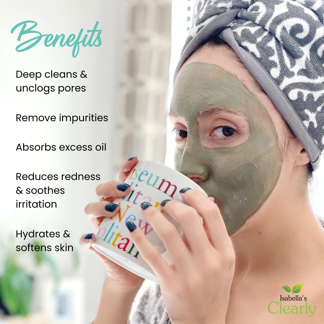 Clearly CLAY, Deep Pore Cleansing, Skin Softening Facial Mask | 100% Pure French Green Clay Powder for Acne, Blackheads, Dry Skin, Oily Skin | Non Beauty & Personal Care Isabella's Clearly