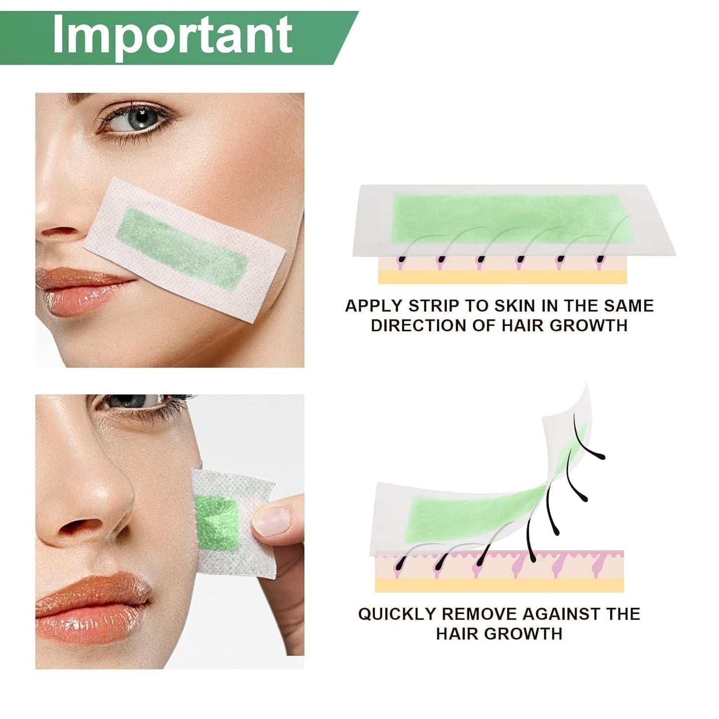 Facial Wax Strips - 100 Count, Facial Hair Removal for Women, Waxing Strips for Face Eyebrow Upper Lip Cheek Hair Remover, Quick & Painless At Home Beauty and Personal Care Charmonic