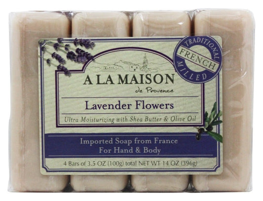 A LA MAISON Lavender Flower Bar Soap - Triple French Milled Natural Moisturizing Hand Soap Bar (4 Bars of Soap, 3.5 oz) Beauty & Personal Care A LA MAISON