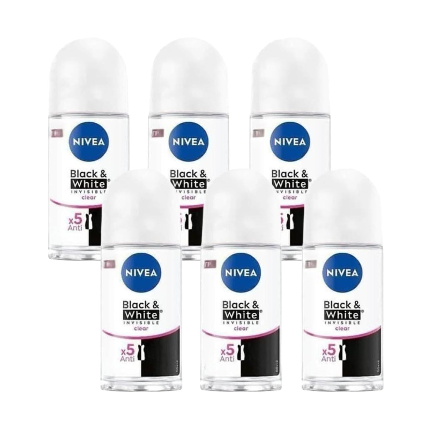 Nivea Black & White Pure Invisible Roll-On Deodorant - 1.69 fl oz - Pack of 6 Beauty and Personal Care NIVEA