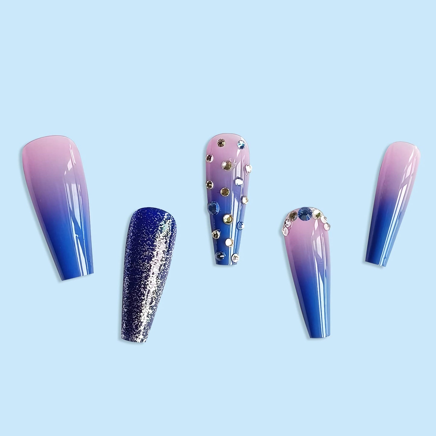 BABALAL Coffin Press on Nails Long Fake Nails with Nail Glue Blue Purple Glue on Nails 24Pcs Glitter Acrylic Nails Ballerina Stick on Nails Beauty & Personal Care BABALAL