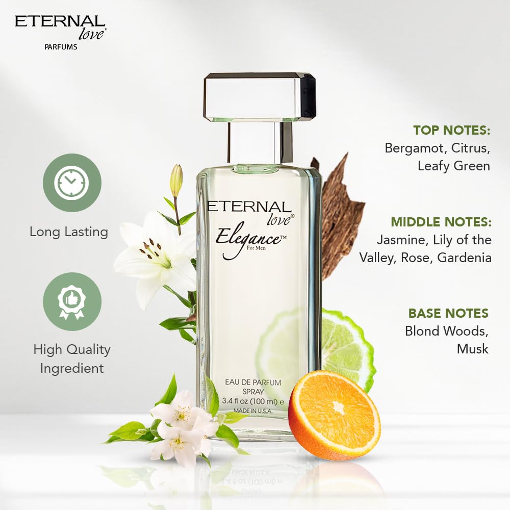Eternal Love Elegance for Men - Long Lasting Eau de Parfum Spray - Clean Masculine Floral Aquatic Fragrance with Jasmine & Musk - Summer Scent - 3.4oz Beauty & Personal Care Eternal Love