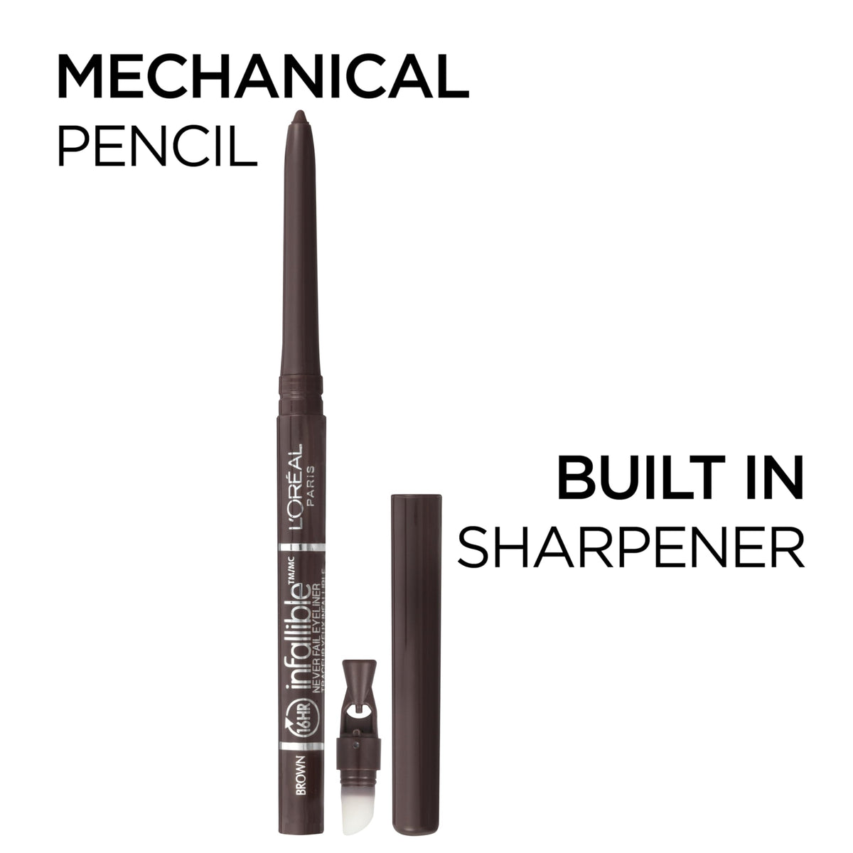 L'Oreal Paris Makeup Infallible Never Fail Original Mechanical Pencil Eyeliner with Built in Sharpener, Black, 0.008 oz., 1 Count