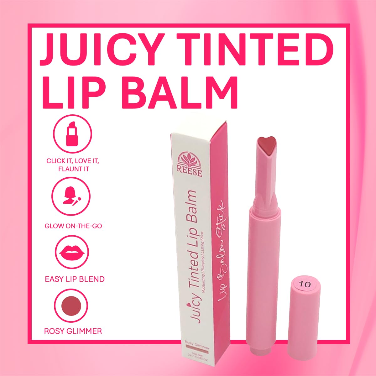 Hydrating Lip Balm - Reese Tinted Lip Balm - Plumping, Vegan Gloss with Lasting Shine - Moisturizing, Creamy, and Long-Lasting for Lip Care Lovers Beauty and Personal Care REESE