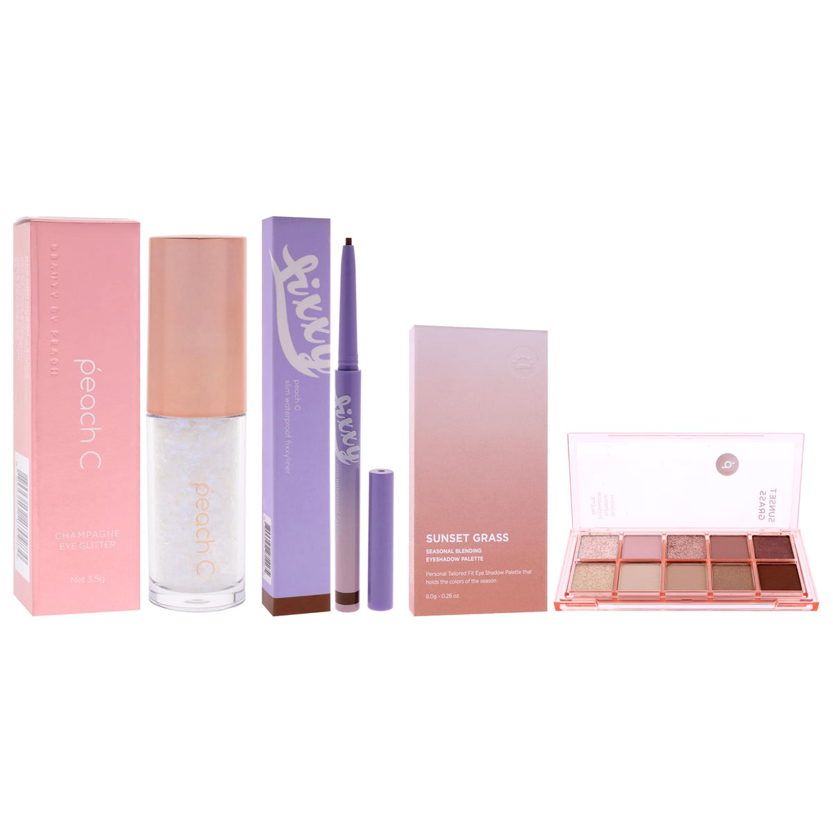 Peach C Kit by Peach C for Women - 3 Pc Kit 0.12oz Eye Shadow - 01 Pure White, 0.04 Eyeliner - 03 Soft Brown, 0.28oz Eye Shadow - 01 Sunset Grass