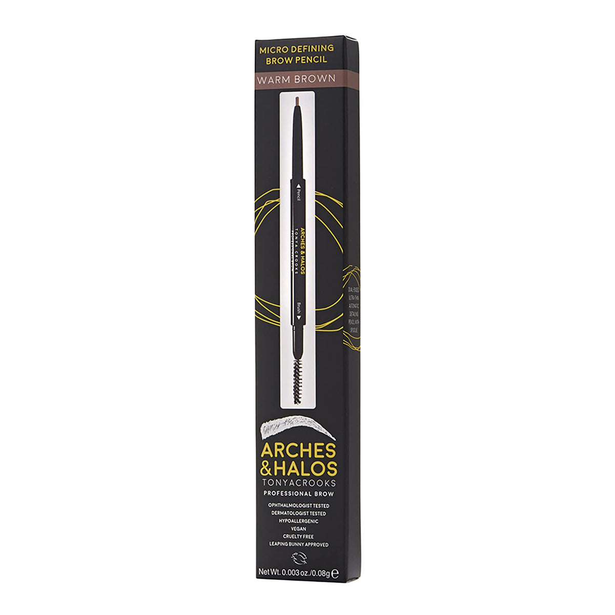 Arches & Halos Micro Defining Brow Pencil - Get Fuller and More Defined Brows - Long-Lasting, Smudge Proof, Rich Color - Dual Ended Pencil with Brush
