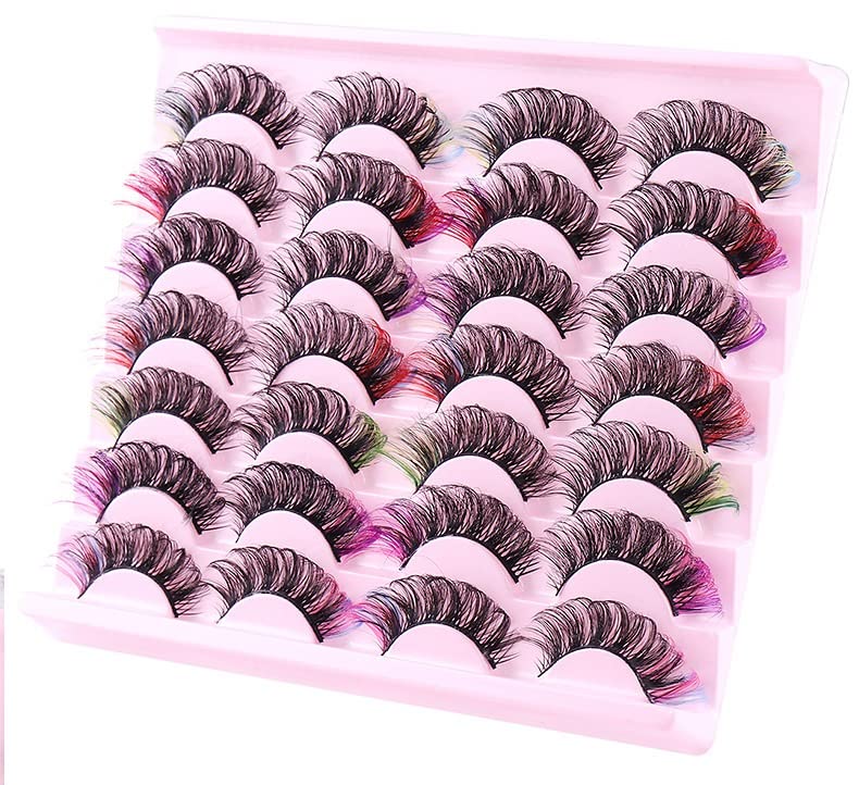 ABELYN Natural False Lashes with Color Soft and Wispy Thick Curly 3D Faux Mink Colored Eyelashes Extension Full Strip Lashes Beauty & Personal Care ABELYN