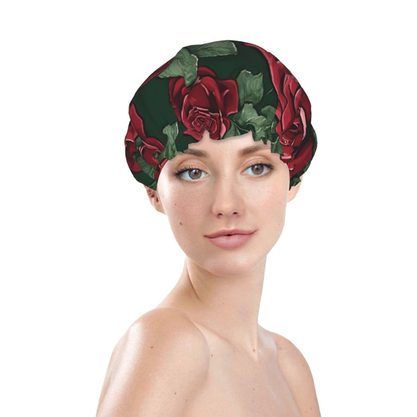 Red Rose Printed Double Layer Lined Shower Cap,Shower Caps For Women Reusable Beauty and Personal Care BEIVGOXL