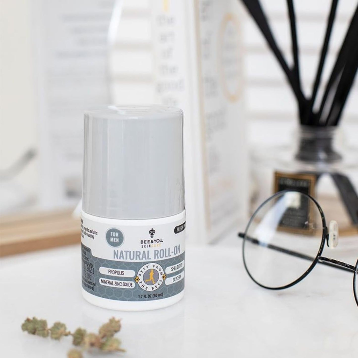 Bee and You All Natural Deodorant for Men, Single Pack, Roll On, Propolis, Shea Butter, Mineral Zinc, Fresh Scent, Light, Fresh Cooling Beauty and Personal Care BEE & YOU