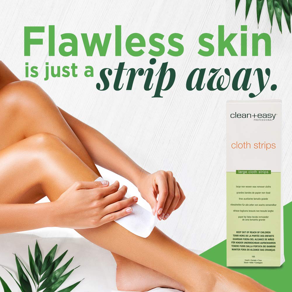 Clean + Easy Cloth Wax Strips - Non-Woven Wax Strips for Hair Removal, Salon and At-Home Use for Face, Legs & Body, 3”x 9”, 100 Count Beauty and Personal Care Clean + Easy