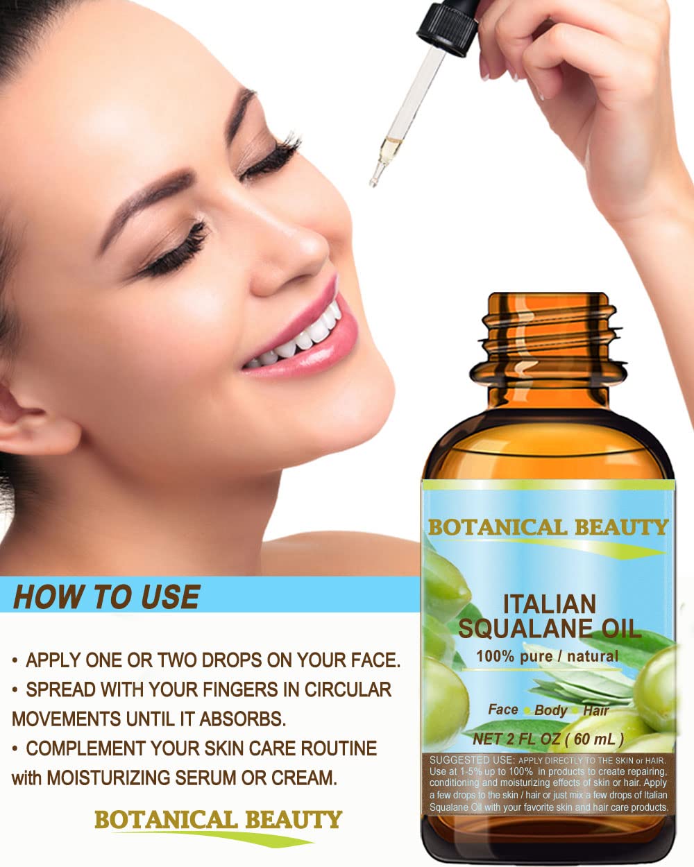 Botanical Beauty SQUALANE Italian Olive 100% Pure Natural Undiluted Oil 100% Ultra-Pure Moisturizer for Face, Skin, Body, Hair. Reliable 24/7 Skincare Beauty & Personal Care Botanical Beauty