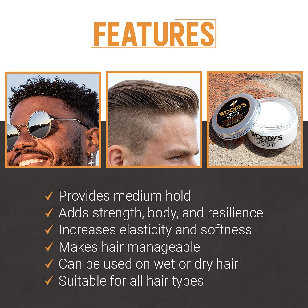 Woody's Mold It Matte Hair Paste for Men - Medium Hold, Matte Finish Styling Clay Pomade For Men Alternative, Adds Texture & Volume, 3.4 oz Beauty & Personal Care Woody's