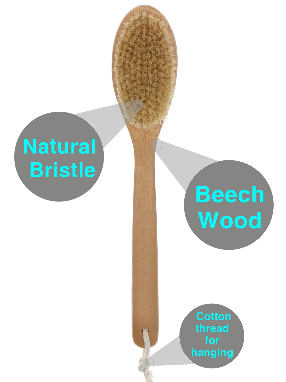 Bath Body Brush Long Handle Wooden Shower Brush with Natural Bristles Beauty & Personal Care HUAYI