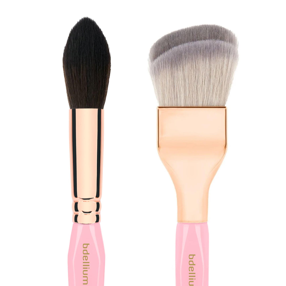 Bdellium Tools Pink Golden Triangle Face Makeup Brush Set - with Soft Synthetic Bristles and Rose Gold Brass Ferrule for a Flawless Appearance (Pink