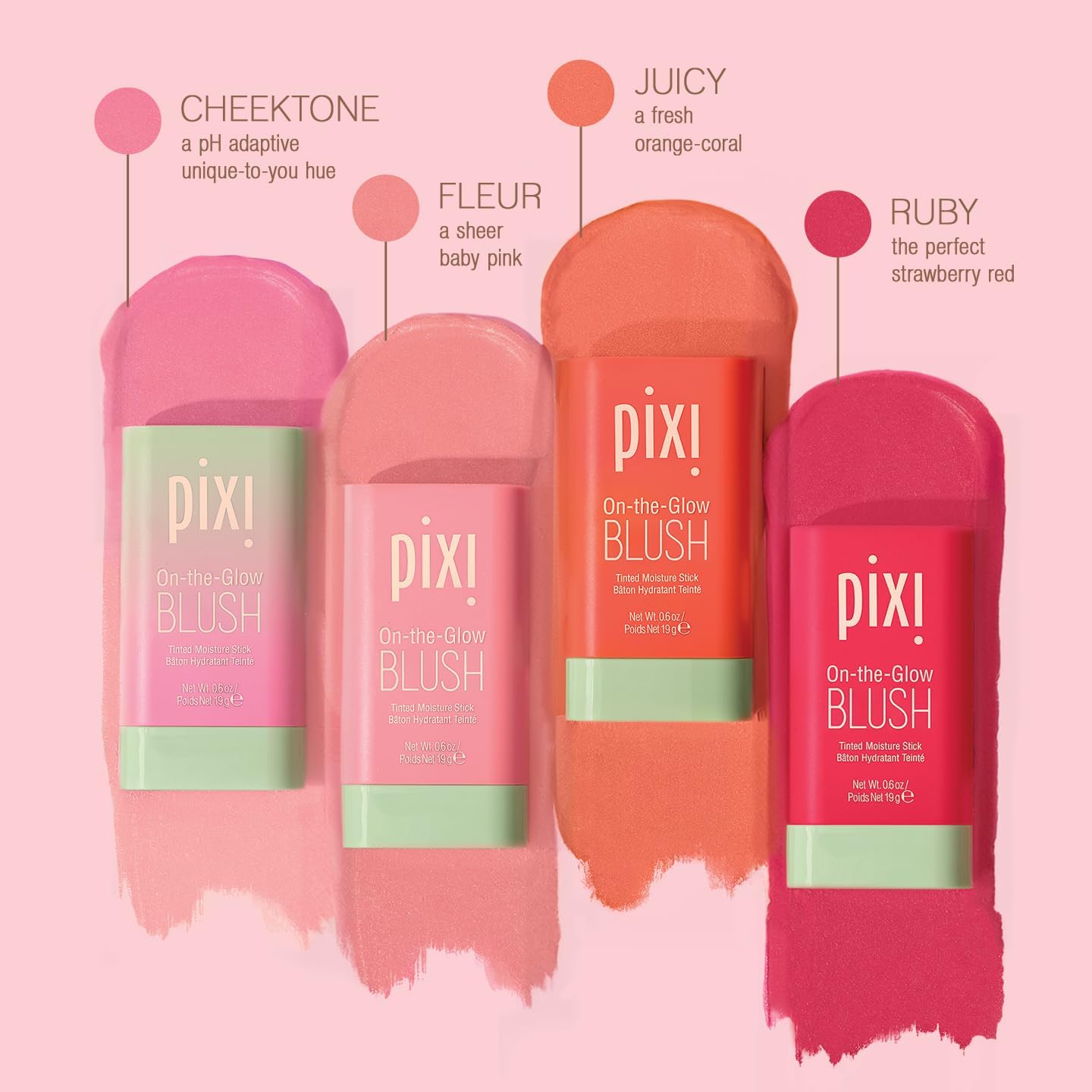 Pixi On-the-Glow Blush Stick in Ruby, Hydrating Tinted Moisture Stick for Cheeks and Lips with Ginseng, Aloe Vera and Fruit Extracts, Twist-Up Design Beauty & Personal Care Pixi