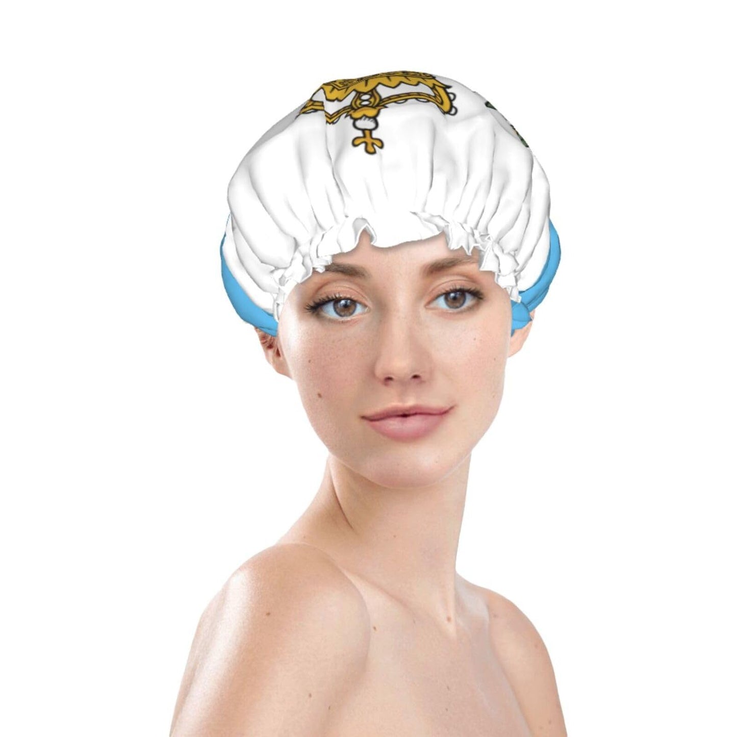 San Marino Flag Prints Shower Cap Double Layer Lined Waterproof Bathing Shower Hat Beauty and Personal Care Hayyett