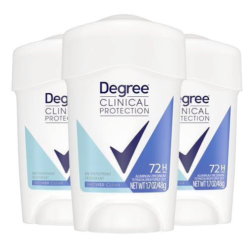 Degree Clinical Strength Antiperspirant Deodorant 3 Count Shower Clean Soft Solid 96-Hour Sweat and Odor Protection 5x Types of Sweat 1.6 oz Beauty and Personal Care Degree