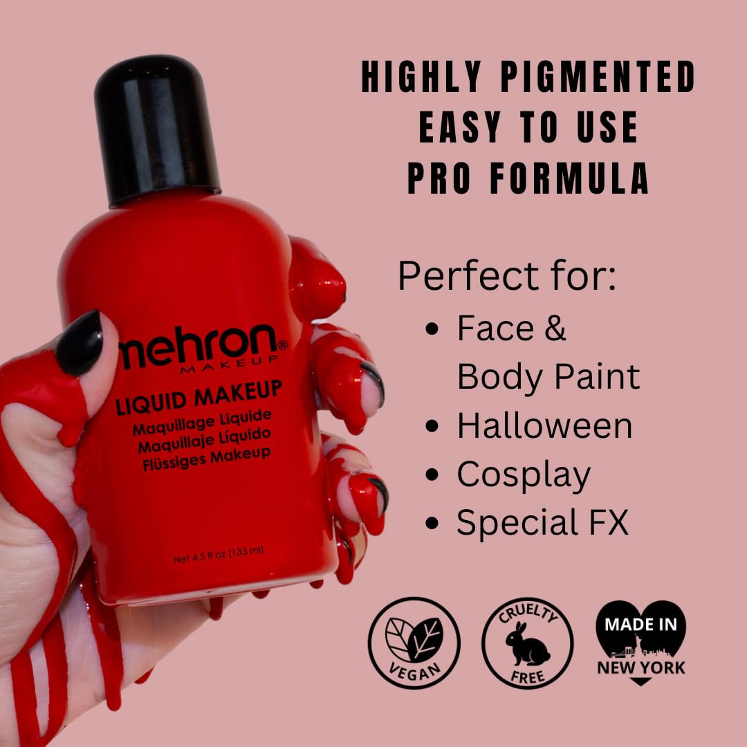 Mehron Makeup Liquid Makeup | Face Paint and Body Paint Perfect for Halloween, Cosplay I Air Brush Compatible 4.5 oz (133 ml) (Red) Beauty & Personal Care Mehron