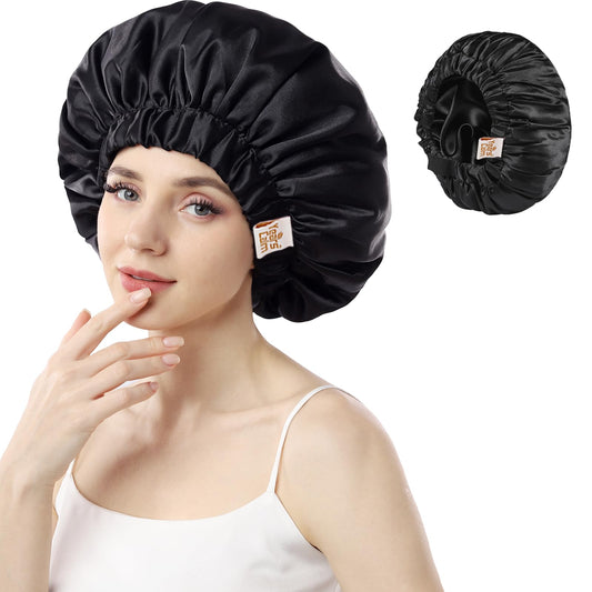 Years Calm Silk Bonnet for Sleeping Women, Double Layer Satin, Ajustable Elasticity Band? Hair Satin Bonnet for Sleeping - Sleep Shower Caps (Black Beauty and Personal Care Years calm