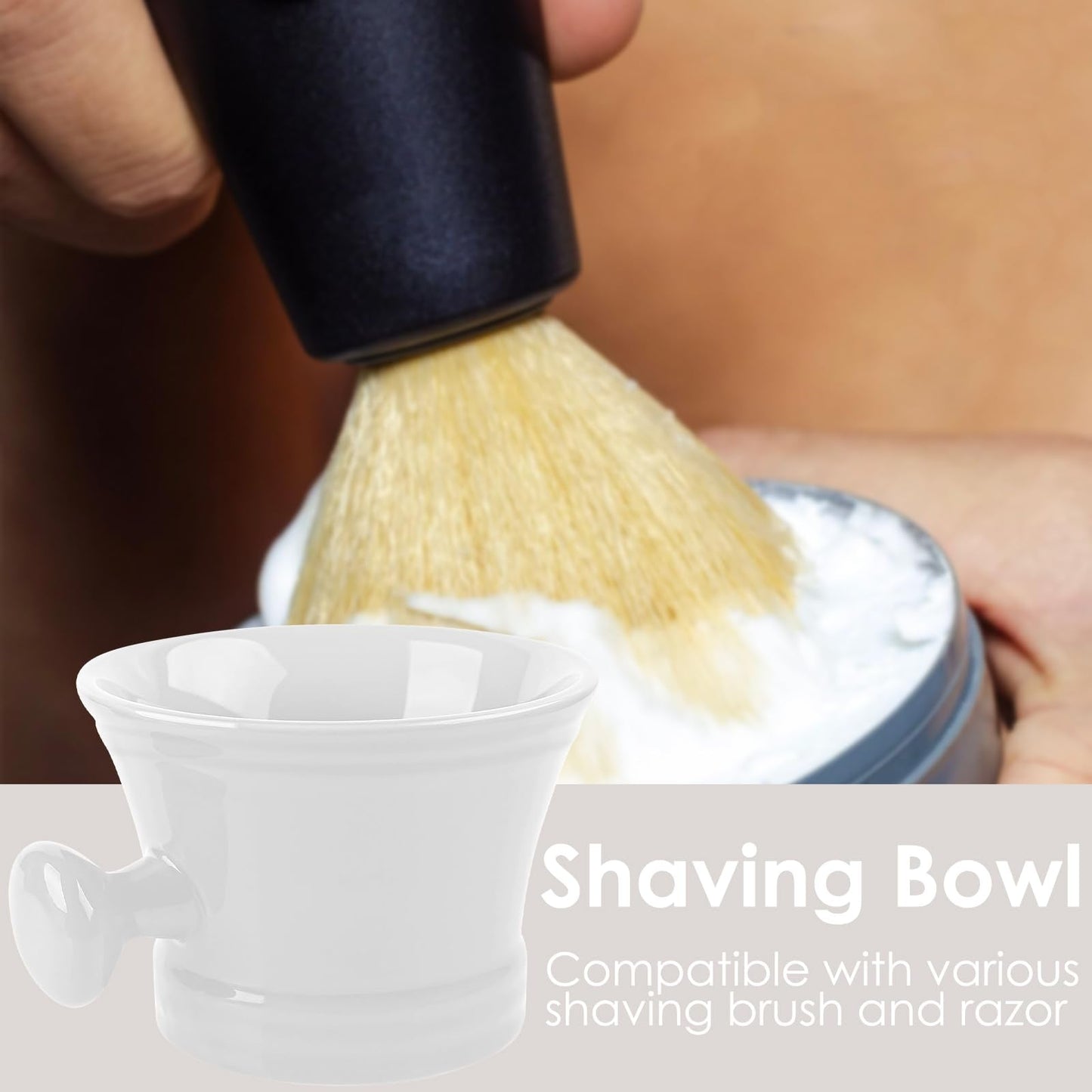 Linkidea Large Ceramic Shaving Mug with Handle, Deep Lather Bowl for Men Wet Shaving, Heavy Duty Shave Soap Cup for Brush Lathering (White) Beauty and Personal Care Linkidea