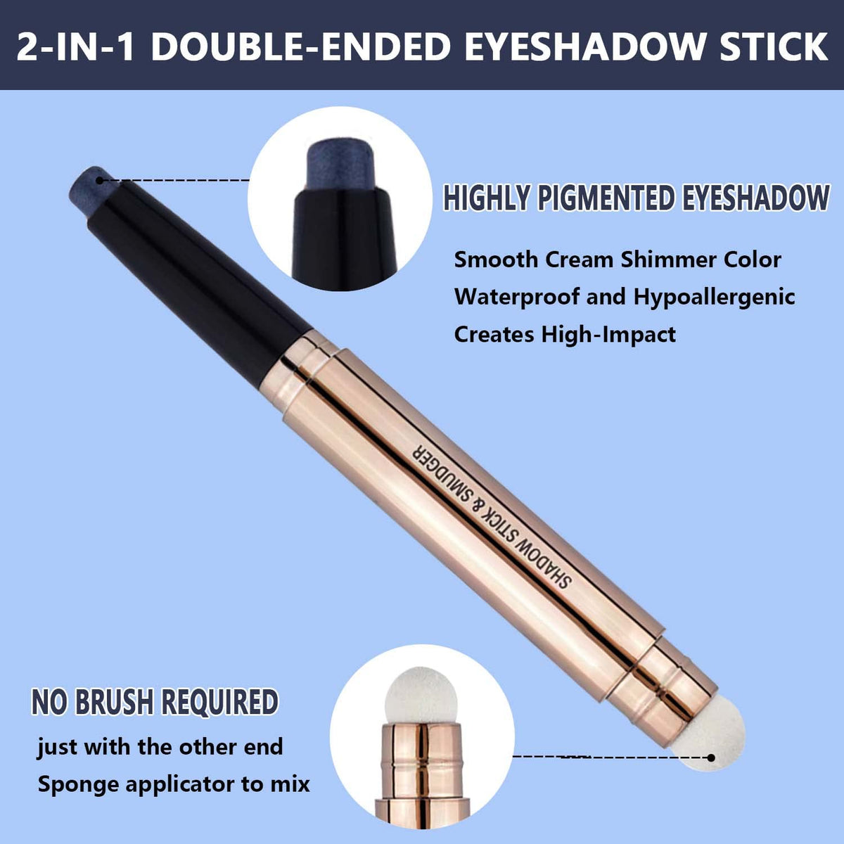 Black Eyeshadow Stick, Cream Smooth Shimmer Single Eyeshadow Pencil, Hypoallergenic Waterproof Long Lasting Eye Shadow Highlighter Stick, Blue Eye Beauty & Personal Care MAY FOLTREN