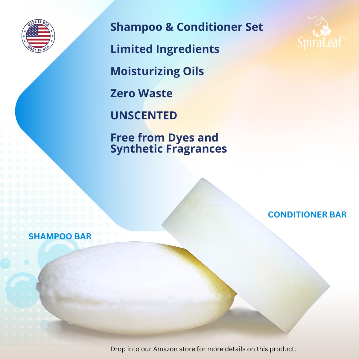 SPIRALEAF Solid Shampoo Bar & Conditioner Bar Set, UNSCENTED, Limited Ingredients, Concentrated Formula, Fragrance-Free, Dye-Free, Premium Hair Care Beauty & Personal Care Spiraleaf