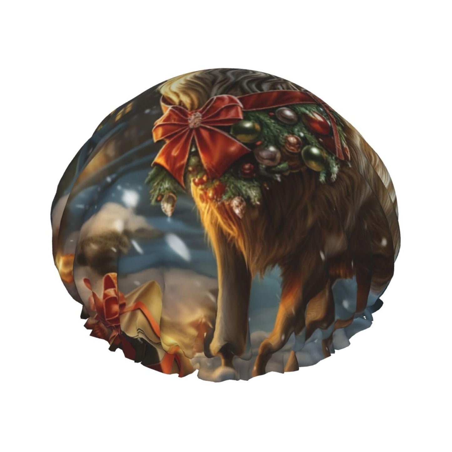 Christmas Gift Reindeer Shower Cap For Women Reusable Double Layers Bathing Bath Cap Hair Caps Waterproof Elastic Band Ladies Spa Salon Shower Hat Beauty and Personal Care GDSHJKLW