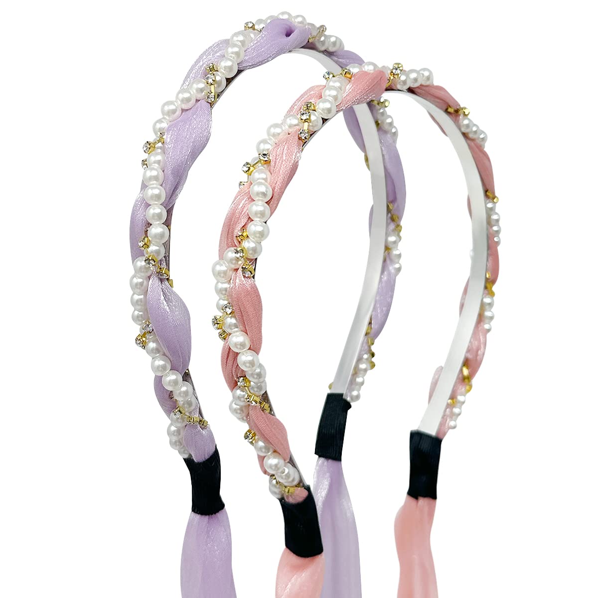allydrew Pearl & Rhinestone Headbands with Long Ribbon Head Wraps (Set of 2)