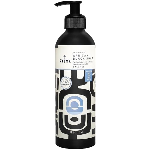 AYÉYA Liquid African Black Soap - Balance | Patchouli, Lavender & Orange for Combination Skin | Harmonizing Vegan Face & Body Wash | Natural African Beauty & Personal Care Ayeya