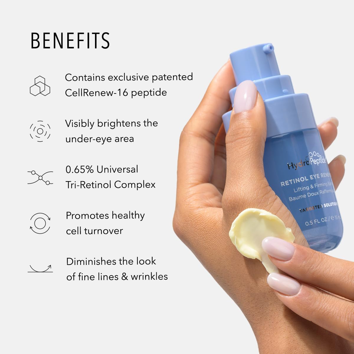 HydroPeptide Retinol Eye Renewal Lifting & Firming Eye Balm with 0.65% Universal Tri-Retinol Complex Peptide Solution, 0.5 Ounce Beauty & Personal Care HydroPeptide