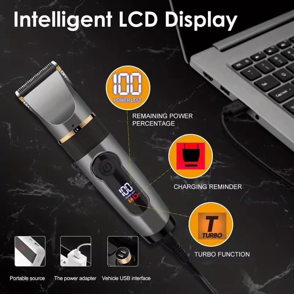 GLESVOWIO Professional Hair Clipper Ceramic Blade Male Trimmer LED Display Haircut Machine USB Charging for Men Household Barber Adjustable Speed Beauty and Personal Care GLESVOWIO