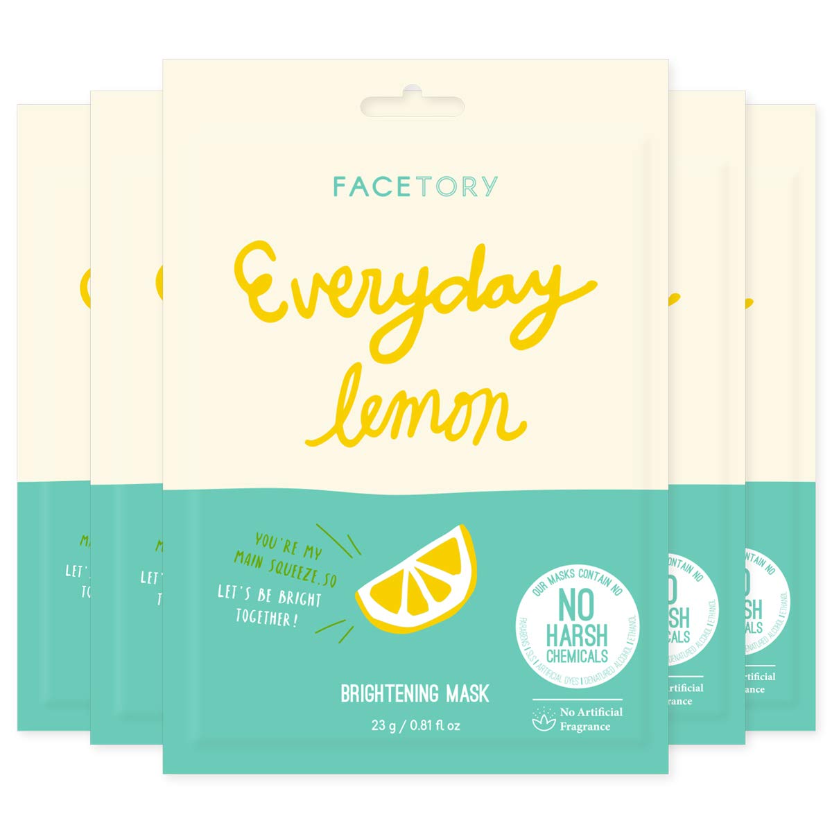 FACETORY K Beauty Face Mask Skin Care - Everyday LEMON Brightening Sheet Mask | Plant-Based with Lemon Extract (5 Pack) Beauty & Personal Care FACETORY